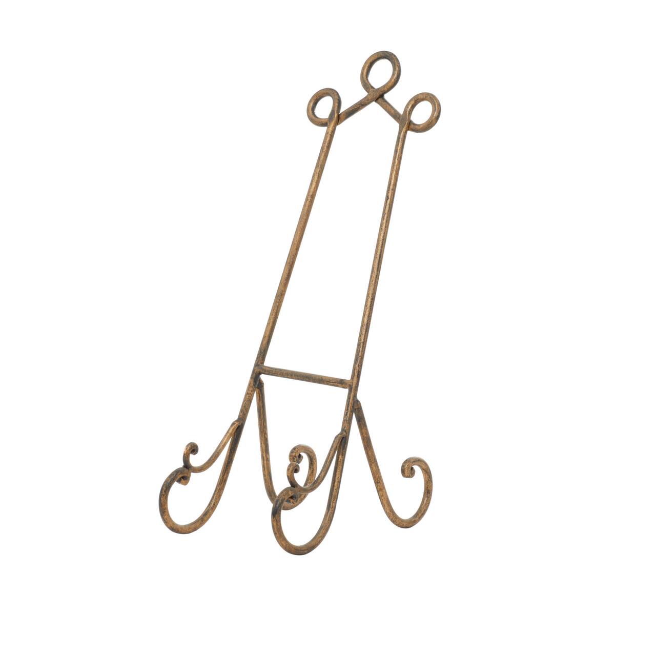 Traditional Scrolling Gold Metal Easel, 19" x 7" x 10"